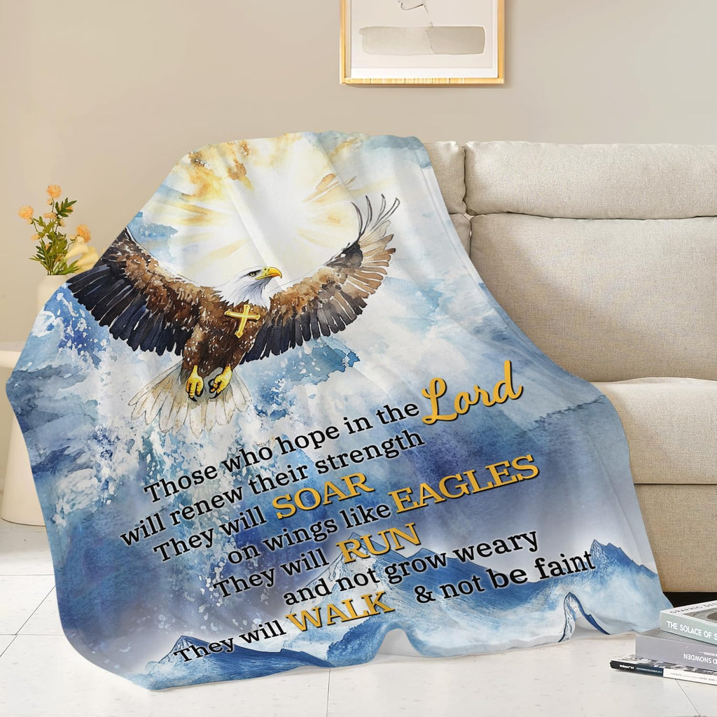 Bald Eagle Blanket Christian Faith Religious Bible Verse Inspirational Scripture Throw Catholic Spiritual Gifts for Adults Women Men Kids Girls Boys Plush Fuzzy Fleece Blanket Decor 60''X80''
