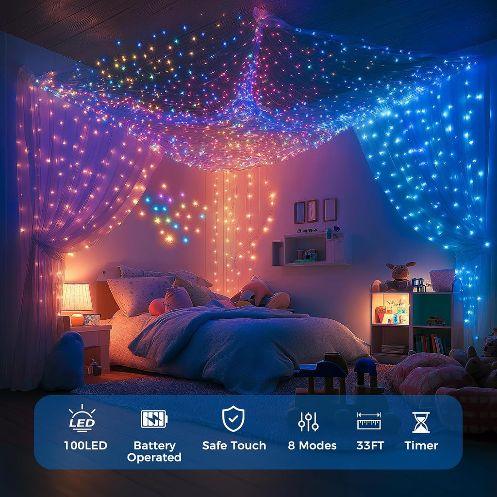 Fairy Lights Battery Operated, 33Ft 100 LED Twinkle Lights with Remote and Timer, 8 Modes Waterproof Lighting for DIY Bedroom Wedding Table Centerpieces Christmas 4 Pack