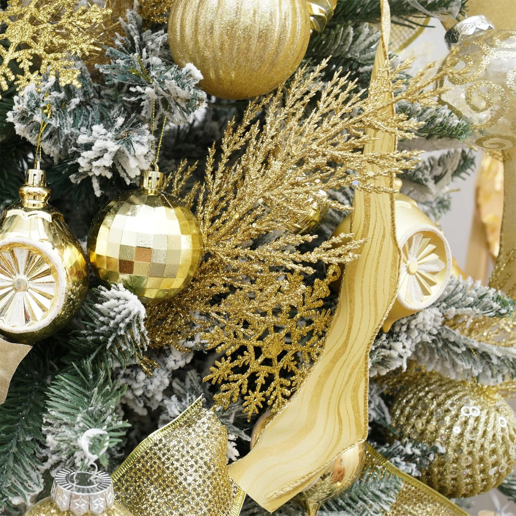 Christmas Glitter Stems 24pcs Artificial Pine Tree Picks for Christmas Tree Ornaments fillers, DIY Xmas Wreath, Crafts, Garland, Holiday, Party, Wedding and Home Decoration(Gold)