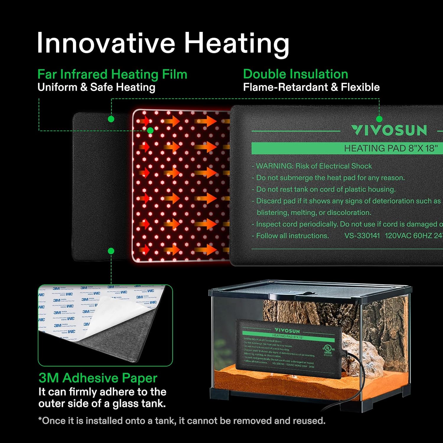 VIVOSUN Reptile Heating Pad 8x18 Inch with Thermostat Combo Under Tank Terrarium Heating Mat for Turtles, Lizards, Frogs, and Other Reptiles