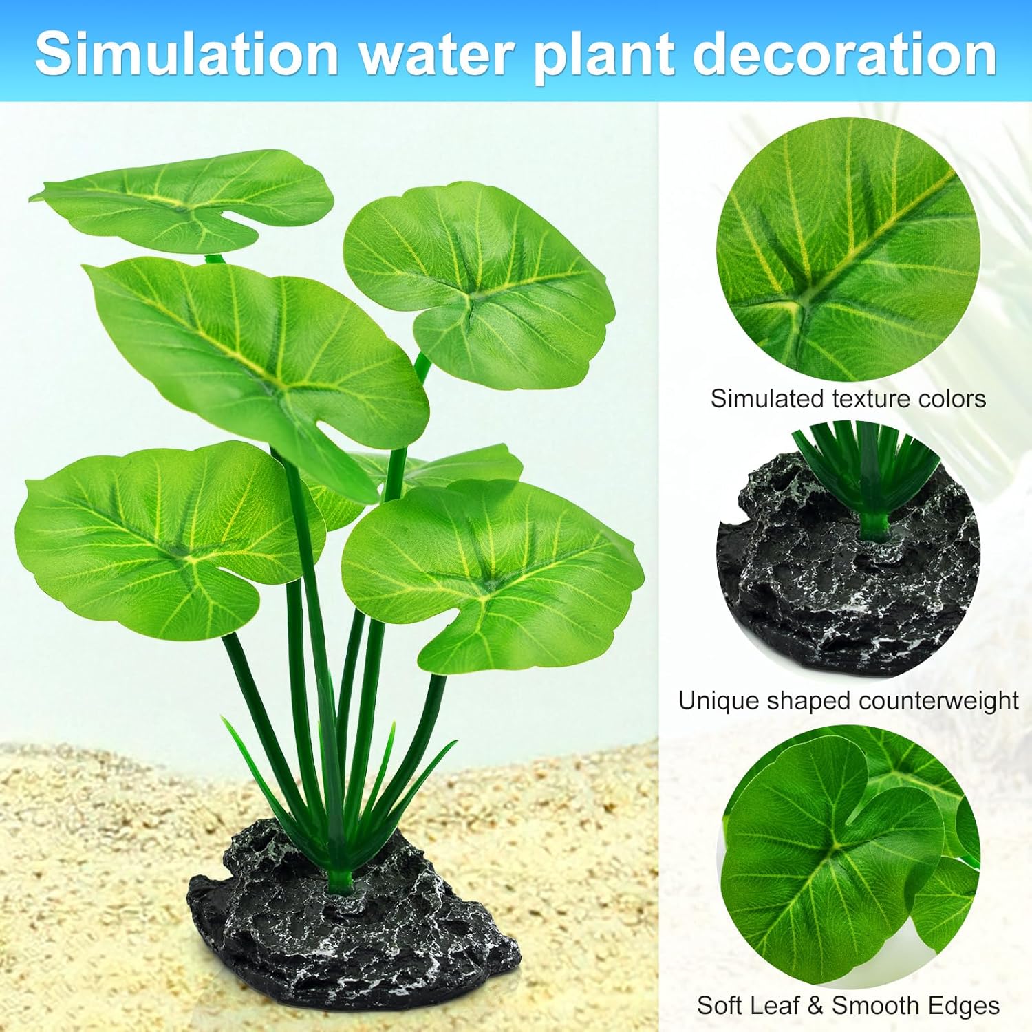 Artificial Fish Tank Decorations Plants, Aquarium Decor Plant Plastic Realistic Silk Plants for Fish Tank Leaf Pad Hammock for Small Tank, Goldfish 1PCS