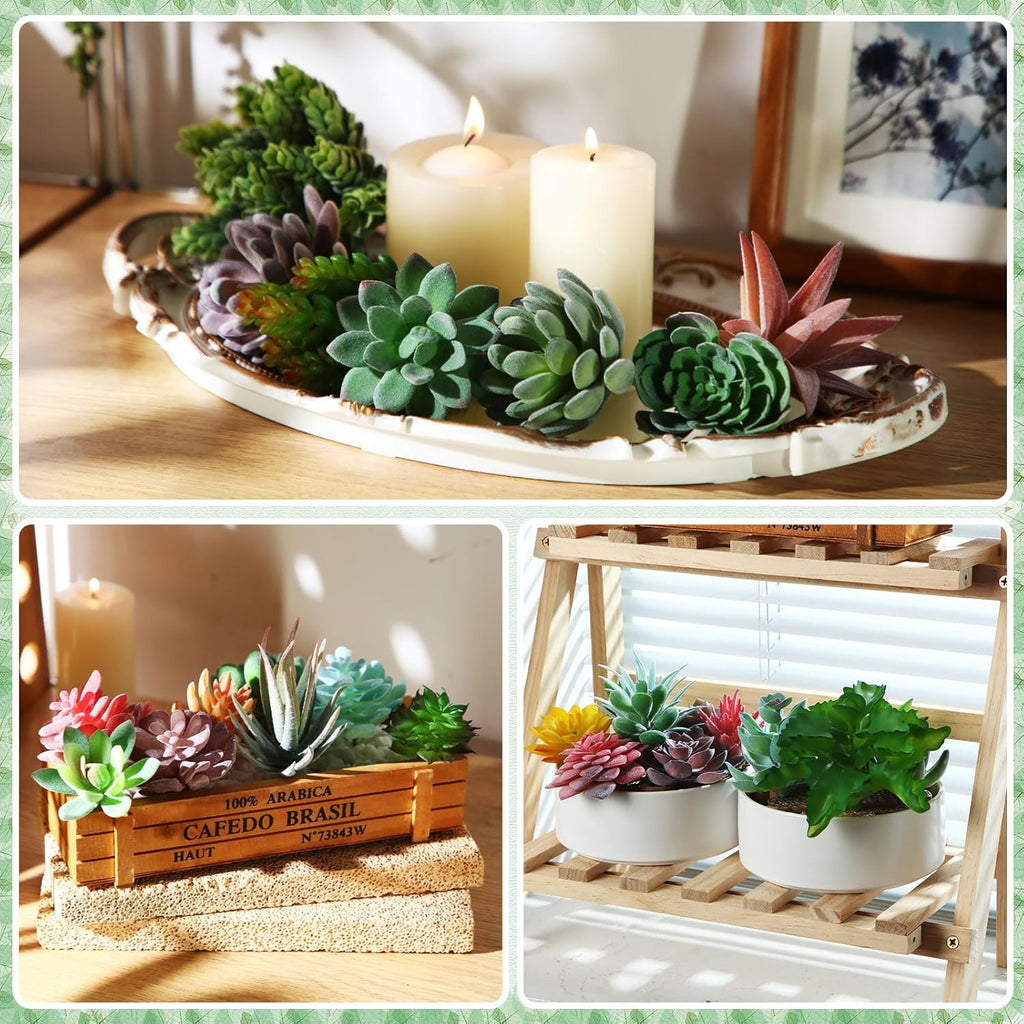 Tigeen 80 Pcs Artificial Plastic Succulents Realistic Textured Assorted Decorative Fake Faux Succulents Unpotted for Lotus Landscape Garden Arrangement