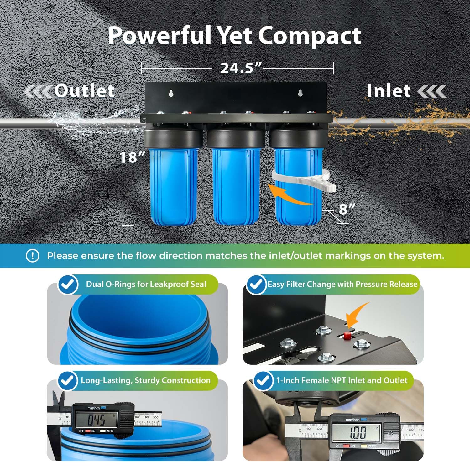 iSpring 3-Stage Whole House Water Filter System, Reduces Iron, Manganese, Hydrogen Sulfide, Heavy Metals, Chlorine, Sediments, 10” x 4.5” Filters, 1” Inlet/Outlet, Model: WGB31B-MKS