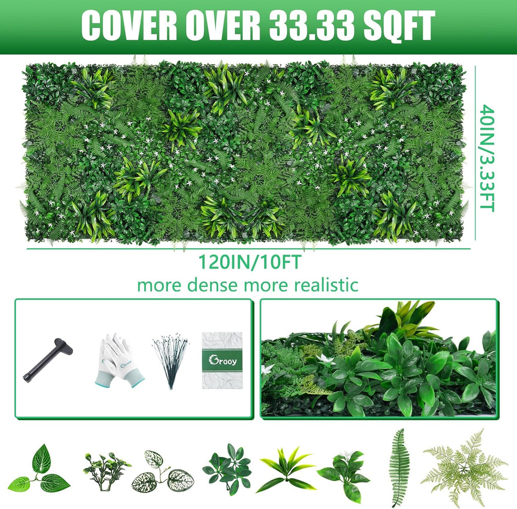 Grass Wall, Artificial Boxwood Panels 40"x120"(33.33 SQFT), Privacy Hedge Fence Screen with UV Protection, Greenery Backdrop for Indoor Home Wedding Decor and Outdoor Garden Backyard