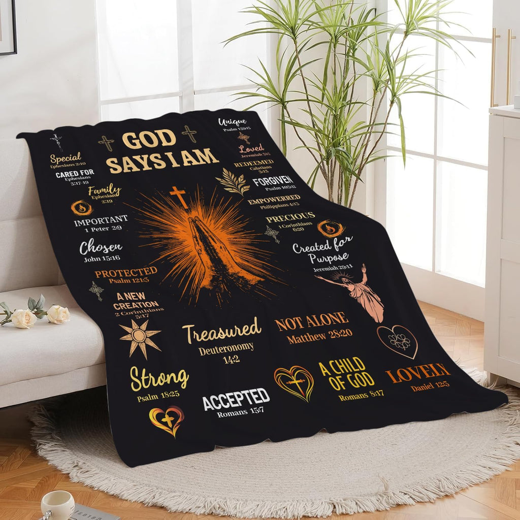 Bible Verse Blanket Spiritual Prayer Christian Faith Throw Inspirational God Says I Am Scripture Religious Gifts for Women Men Adults Girls Soft Cozy Plush Fuzzy Fleece Blanket Decor 50''X60''