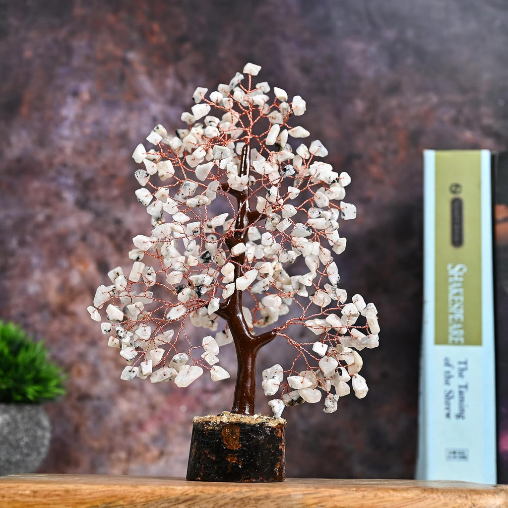 Rainbow Moonstone Chakra Tree of Life Crystal Gemstone Tree Positive Energy Feng Shui Healing Crystal Decoration Artificial Tree Gem Spiritual Gifts for Women House Warming Present for Her & Him