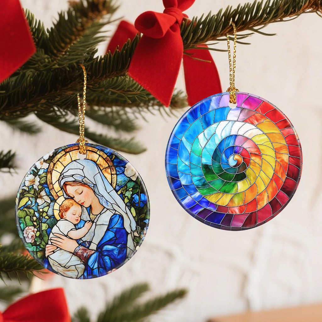Christmas Ornaments, 2.8 Inch Ceramic Hanging Ornament, Christmas Tree Ornaments, Xmas Decorations, Holiday Decorations, Holiday Party Gifts, and Xmas Gift Ideas - Rainbow Spiral