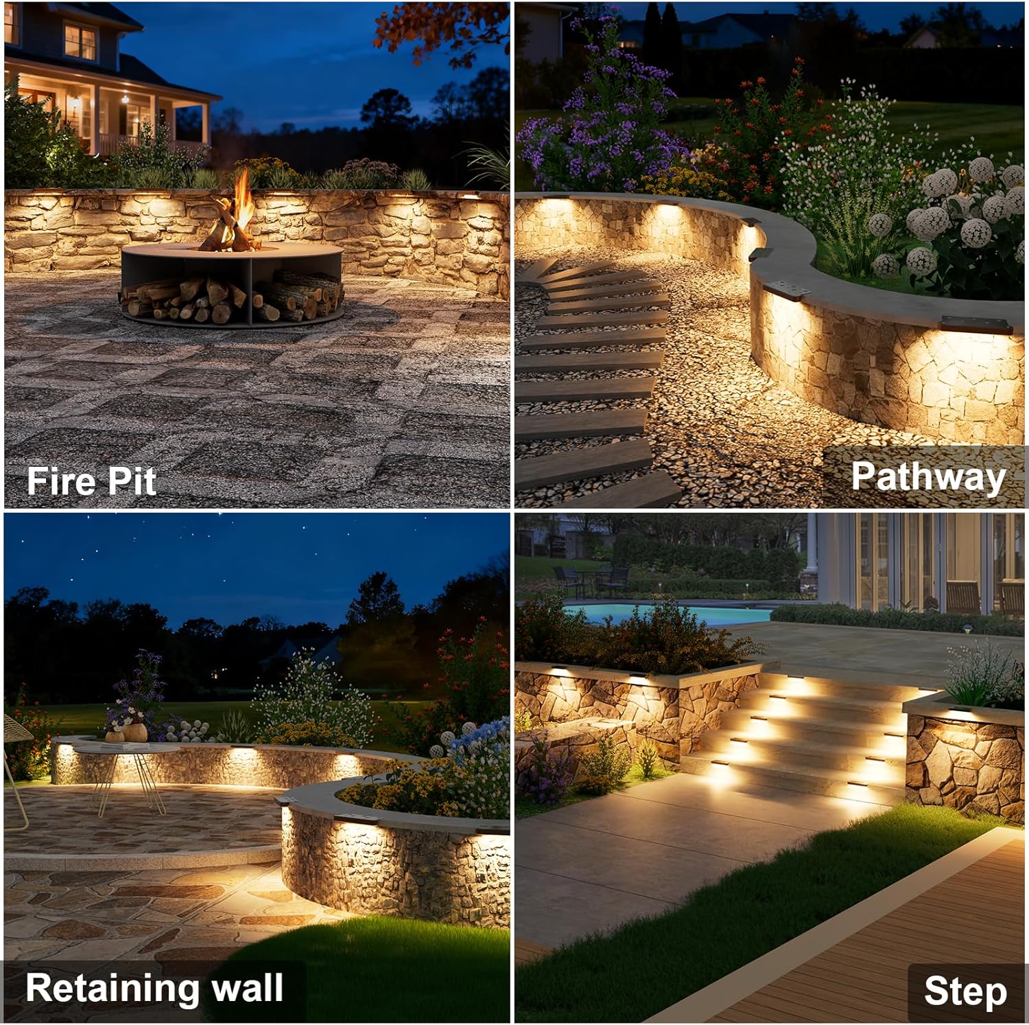 VOLISUN 7 Inch Retaining Wall Lights, IP67 Waterproof Hardscape Lighting, Cuttable Low Voltage Lighting, 12V Paver Lights, 2.8W Outdoor Step Landscape Lights, 2700K Soft White (8 Pack)