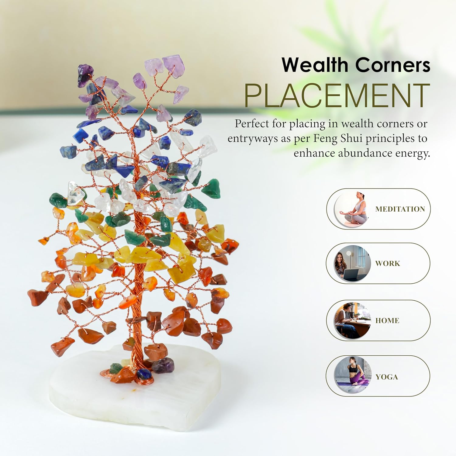 Crocon Crystals Heart Base Tree 7 Chakra Healing Stones Reiki Crystals Tree Life Spiritual Meditation Energy Home Room Office Desk Decor Pink Gifts for Women Men & Mom Birthday Present