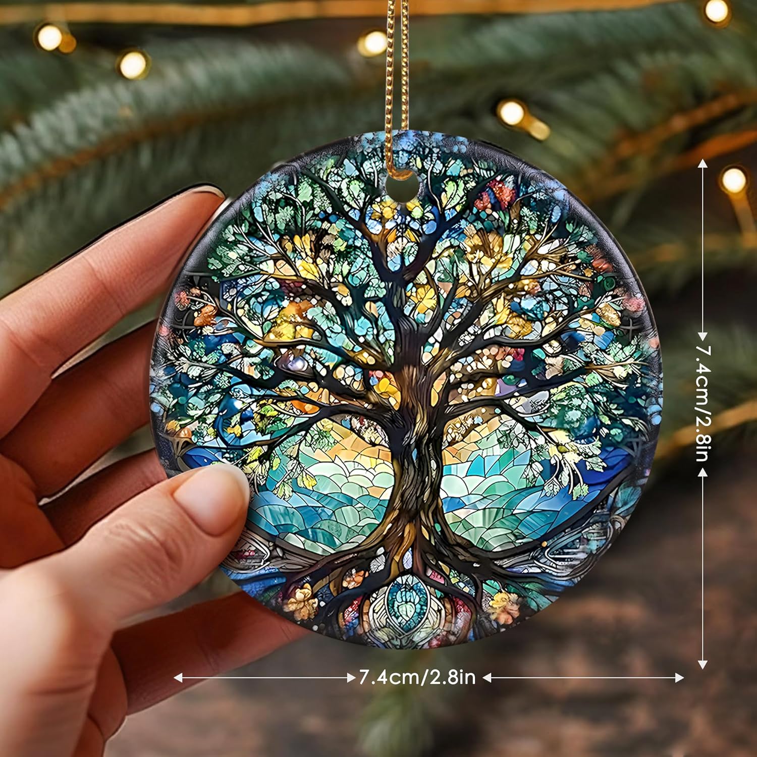 Stained Ceramic Tree of Life Ornament - Christmas Decorations and Holiday Present Ideas - Tree of Life Decor for Office, Room, Home