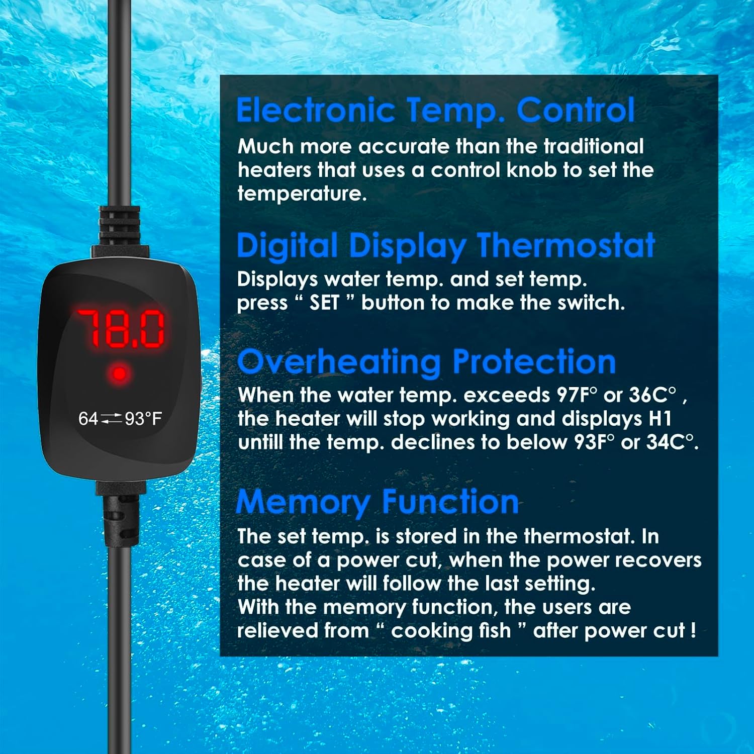 Aquarium Heater 100W Super Small Fish Tank Heater with Digital Display Thermostat, Alumina Ceramic Betta Tank Heater Turtle Heater for 10-20 Gallon Tanks