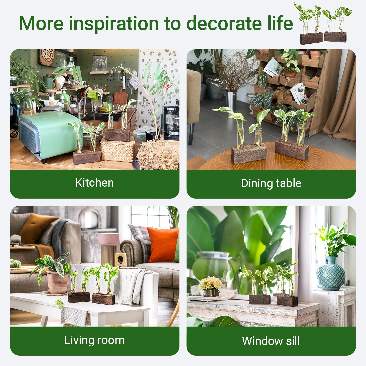 Propagation Station, Plants Terrarium, Plants Lover Gifts for Women,Plant Cutting Holder Home décor,Gifts for Women,House Warming New Home-4 Tubes-Brown