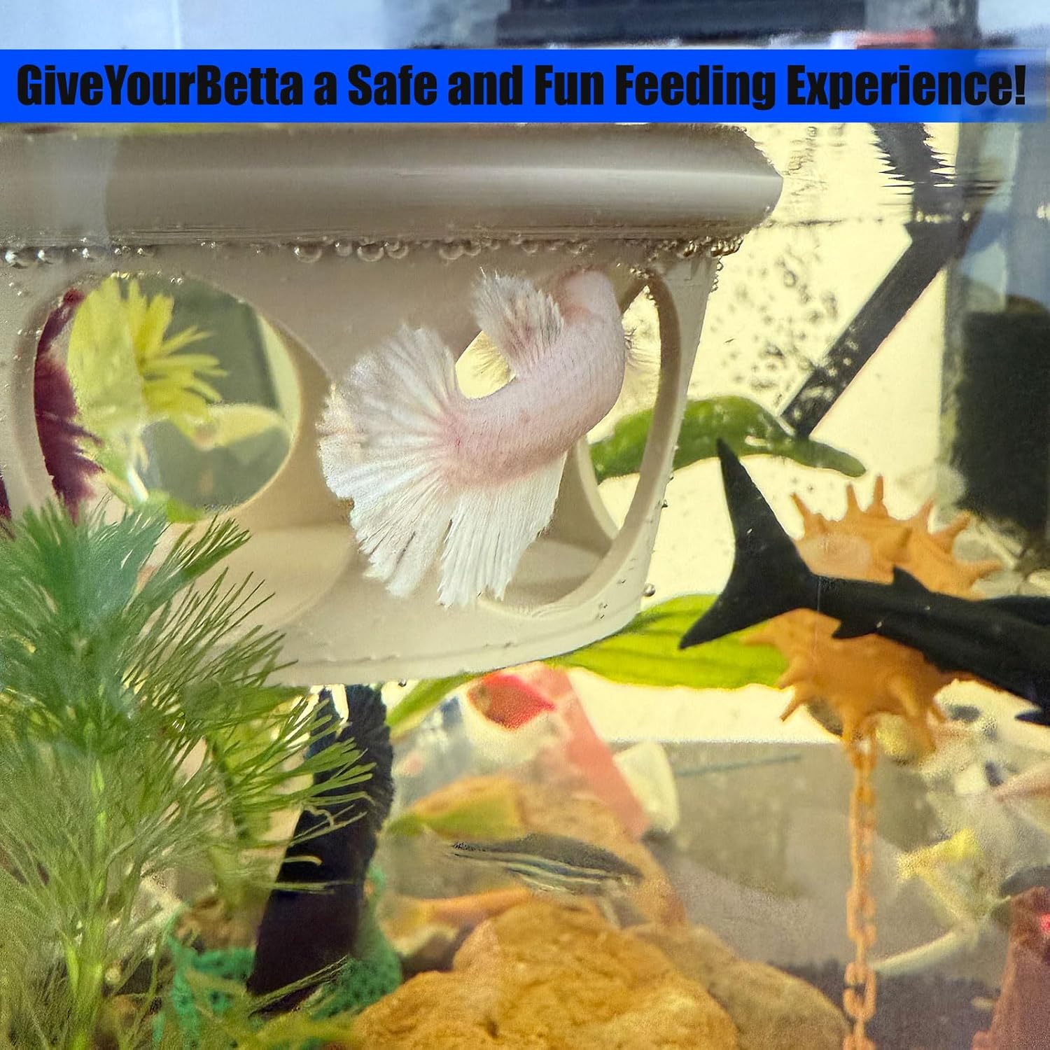 Floating Betta Fish Hideaway, Aquarium Suspended Resting Spot, Feeder for Small Fish and Shrimp, 3D Printed, Decorative Floating Cave Accessory for Aquariums. (Wood Color)