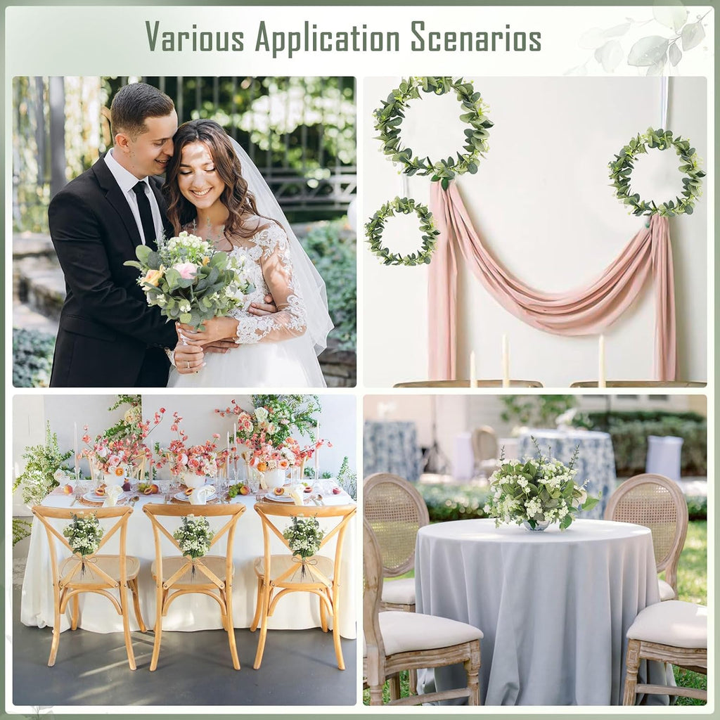 100 Pcs 4 Kinds Artificial Eucalyptus Stems, Mixed Faux Greenery Stems Fake Silver Dollar Eucalyptus Leaves Stems Bulk Babys Breath for DIY Bouquet Centerpieces…