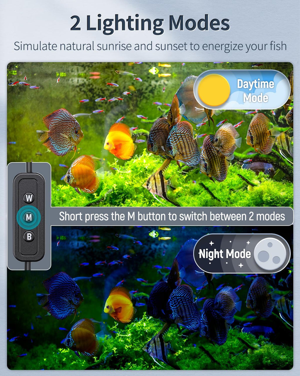 Pawfly 33W Aquarium LED Light for 48 to 54 Inch Fish Tanks Extendable Fish Tank Light with Full Spectrum Brilliant White Blue Red Lights with Daytime & Night Modes and Adjustable Brightness