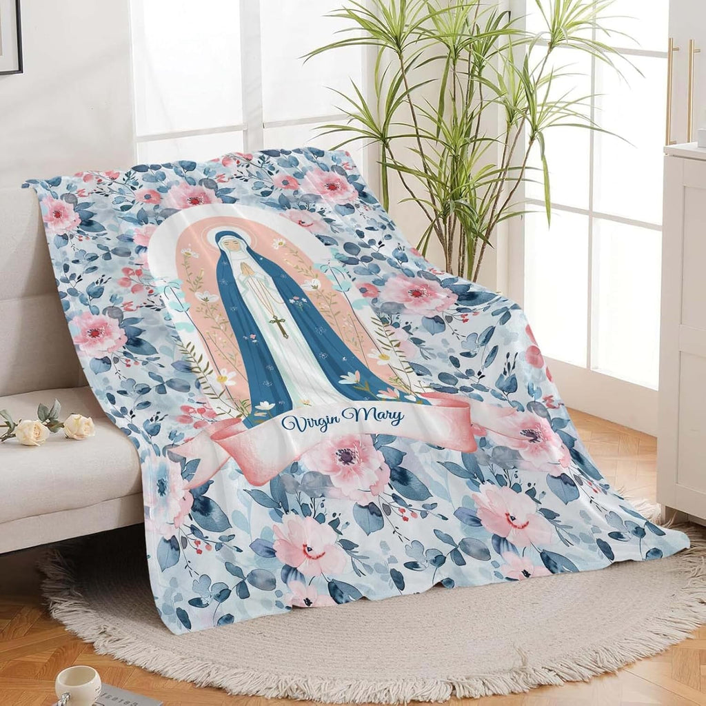 Virgin Mary Throw Blanket Christian Religious Scripture Catholic Spiritual Stuff Gifts for Adults Women Soft Cozy Warm Plush Fluffy Fuzzy Fleece Blanket Decor 40''X50''