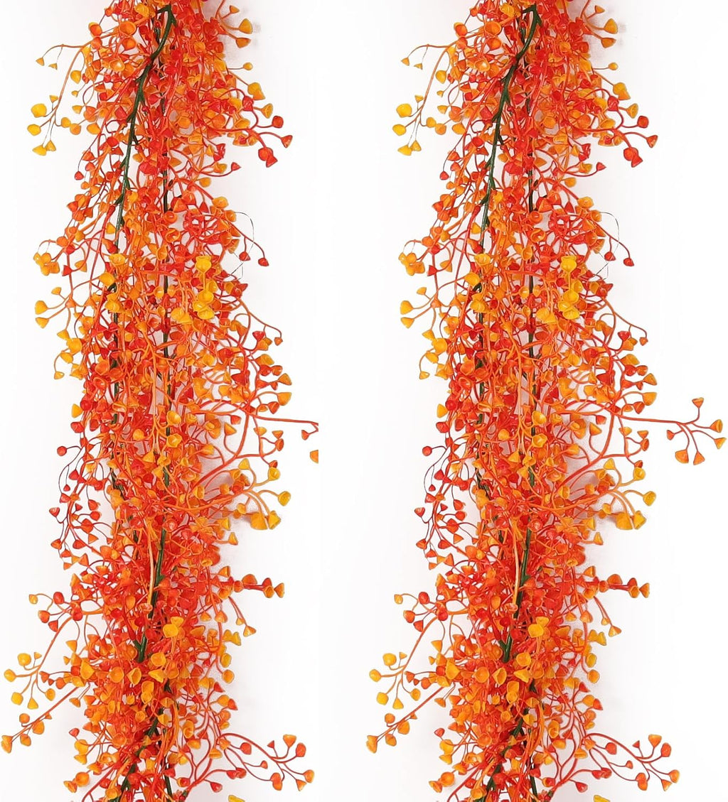 RECUTMS Artificial Hanging Plant 2Pcs 5.6Ft Fall Garland Plant Greenery Faux Ferns Leaves Fake Ivy Garland for Home Indoor Outdoor Wedding Table Centerpiece Party Garden Decor(Orange)