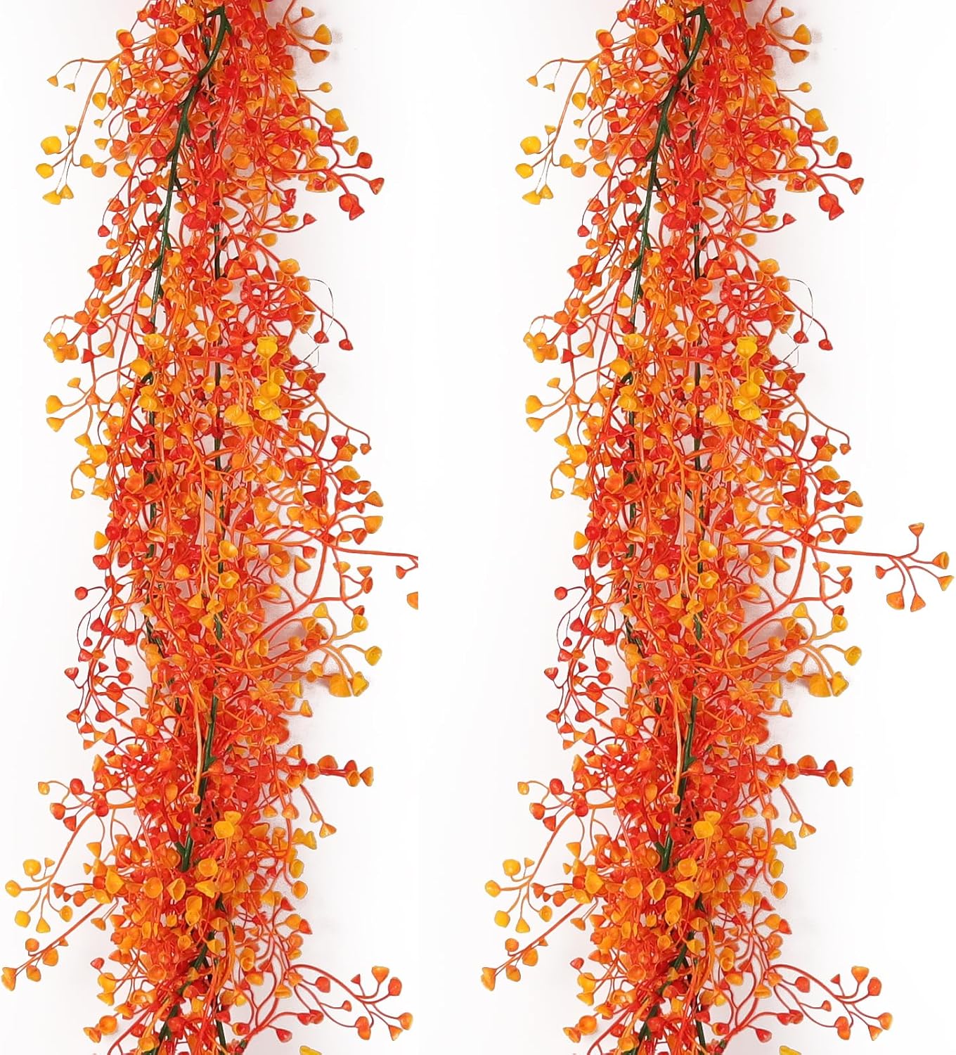 RECUTMS Artificial Hanging Plant 2Pcs 5.6Ft Fall Garland Plant Greenery Faux Ferns Leaves Fake Ivy Garland for Home Indoor Outdoor Wedding Table Centerpiece Party Garden Decor(Orange)