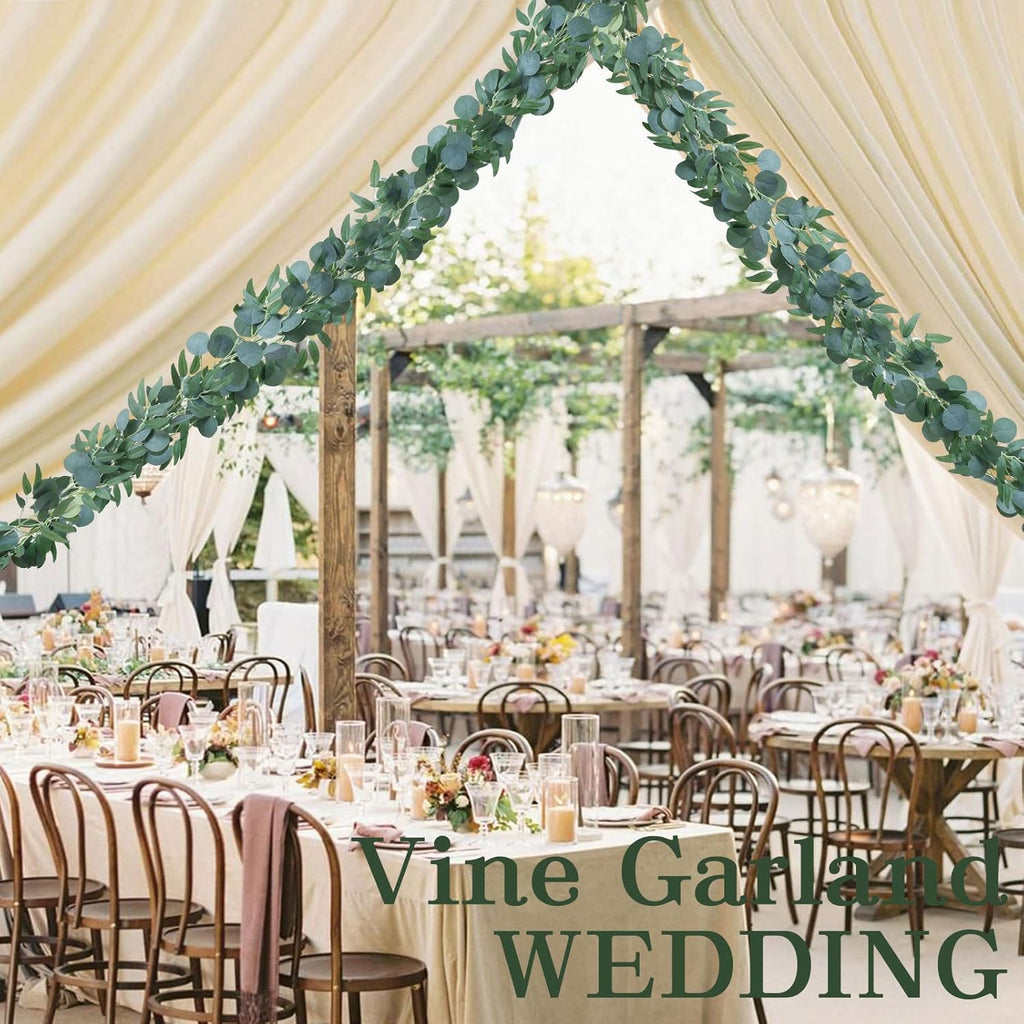 Mizii 2 Strands Artificial Vines Eucalyptus Garland 79" Fake Vine with Silk Green Leaves Faux Hanging Plants Greenery Decorations for Bedroom Table Centerpieces Party Wedding Room Decor (Eucalyptus)