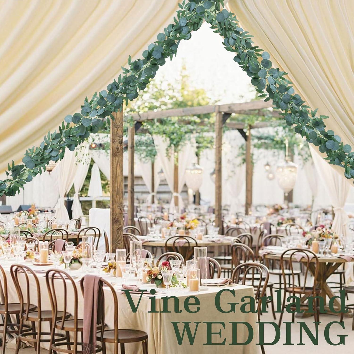 Mizii 2 Strands Artificial Vines Eucalyptus Garland 79" Fake Vine with Silk Green Leaves Faux Hanging Plants Greenery Decorations for Bedroom Table Centerpieces Party Wedding Room Decor (Eucalyptus)