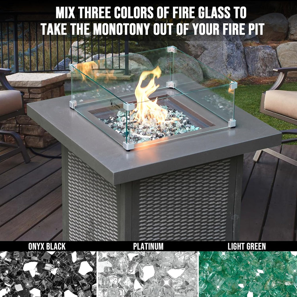 Skyflame 10-Pound Blended Fire Glass for Fire Pit Fireplace Landscaping - 1/2 Inch Reflective Tempered Fireglass Onyx Black, Platinum, Light Green