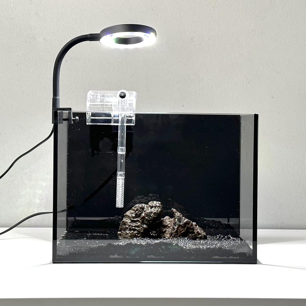 Nano Aquarium kit, Small Betta Fish Aquarium, 2.2 Gallon Rimless Glass Fish Tank with Filter, Light, and Aquascaping Decorations (Black, Complete)