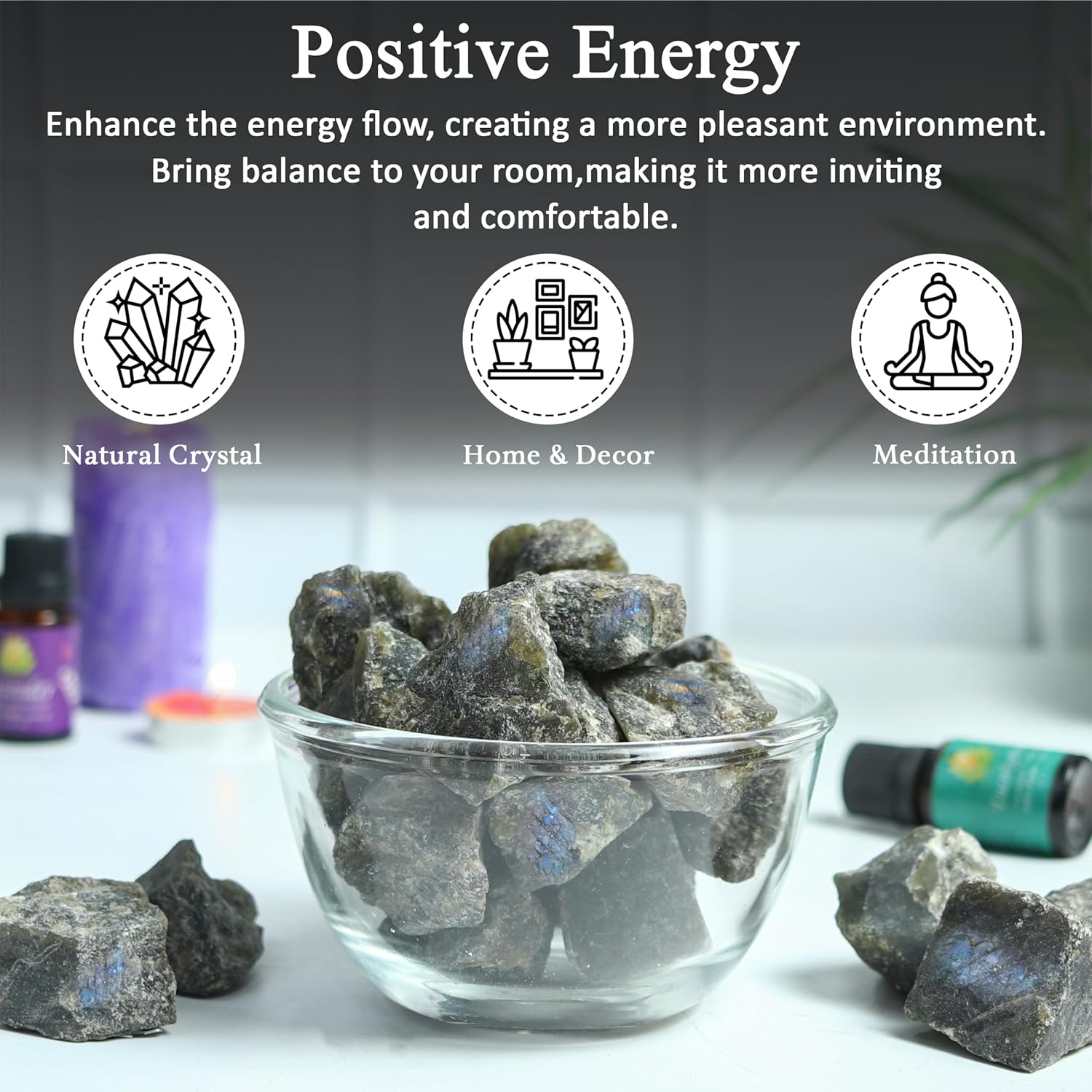 Crocon 1LB Labradorite Rough Bulk Natural Stone Raw Stone Tumbling Cabbing Polishing Mining Chakra Balancing Reiki Healing Good Luck Home Office Decor