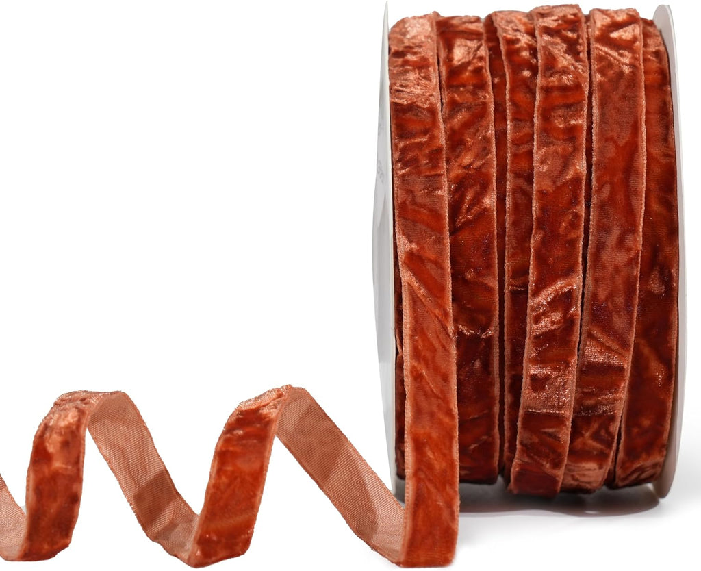 MAYREEL 3/8 Inch Terracotta Crushed Velvet Ribbon Thin Cinnamon Vintage Fall Ribbon for Thanksgiving Halloween Flower Bouquet Gift Wrapping Wedding Invitations Crafts Christmas Decorations 25 Yards