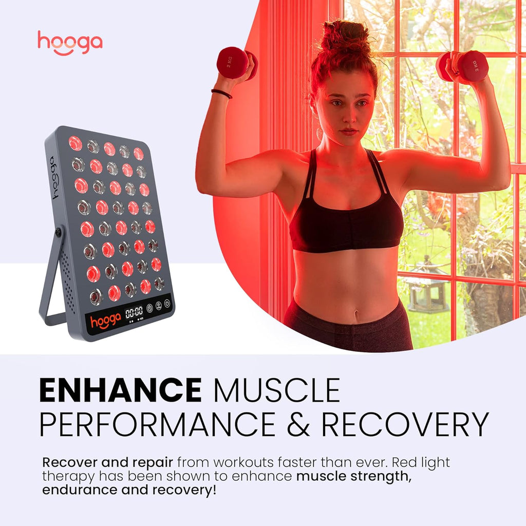 Hooga Red and Near Infrared LED Panel, 660nm & 850nm Light, Built-in Stand and Timer, 40 LED Model – HG200