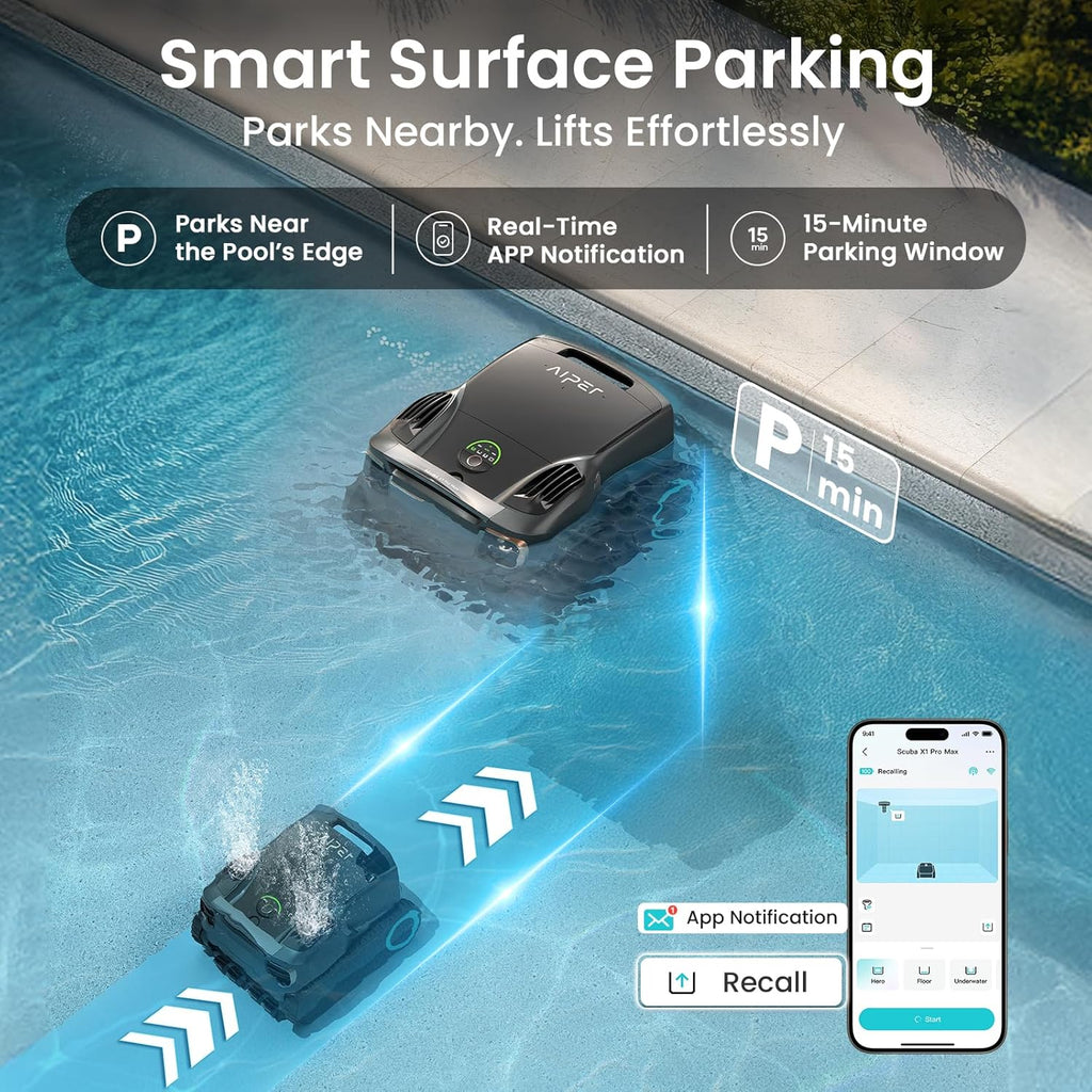Aiper Scuba X1 Pro Max All-in-One Pool Cleaning Robot & Skimmer with 8,502 GPH Suction, Ultra-fine Filtration, Smart Surface Parking, Underwater WiFi Connection with HydroComm Pure