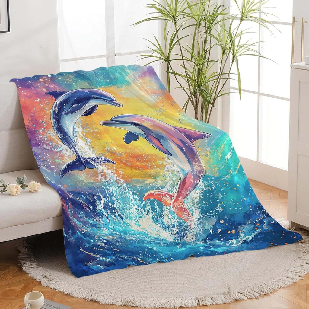 Dolphin Throw Blanket Dolphin Stuff Gifts for Kids Girls Boys Adults Women Man Soft Cozy Warm Plush Fluffy Fuzzy Fleece Blanket Decor 60''X80''