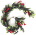 SJL Pine Garland Realistic Christmas Garland with Red Berries Holly Berry Garlands Faux Pine Branches Artificial Cedar Cypress Garlands for Mantle Stairs Table Fireplace Xmas Decorations(Light Green)