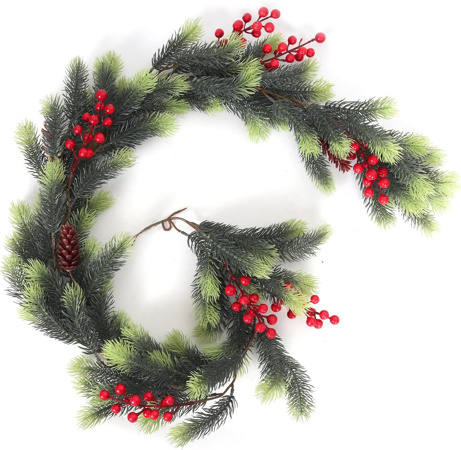 SJL Pine Garland Realistic Christmas Garland with Red Berries Holly Berry Garlands Faux Pine Branches Artificial Cedar Cypress Garlands for Mantle Stairs Table Fireplace Xmas Decorations(Light Green)