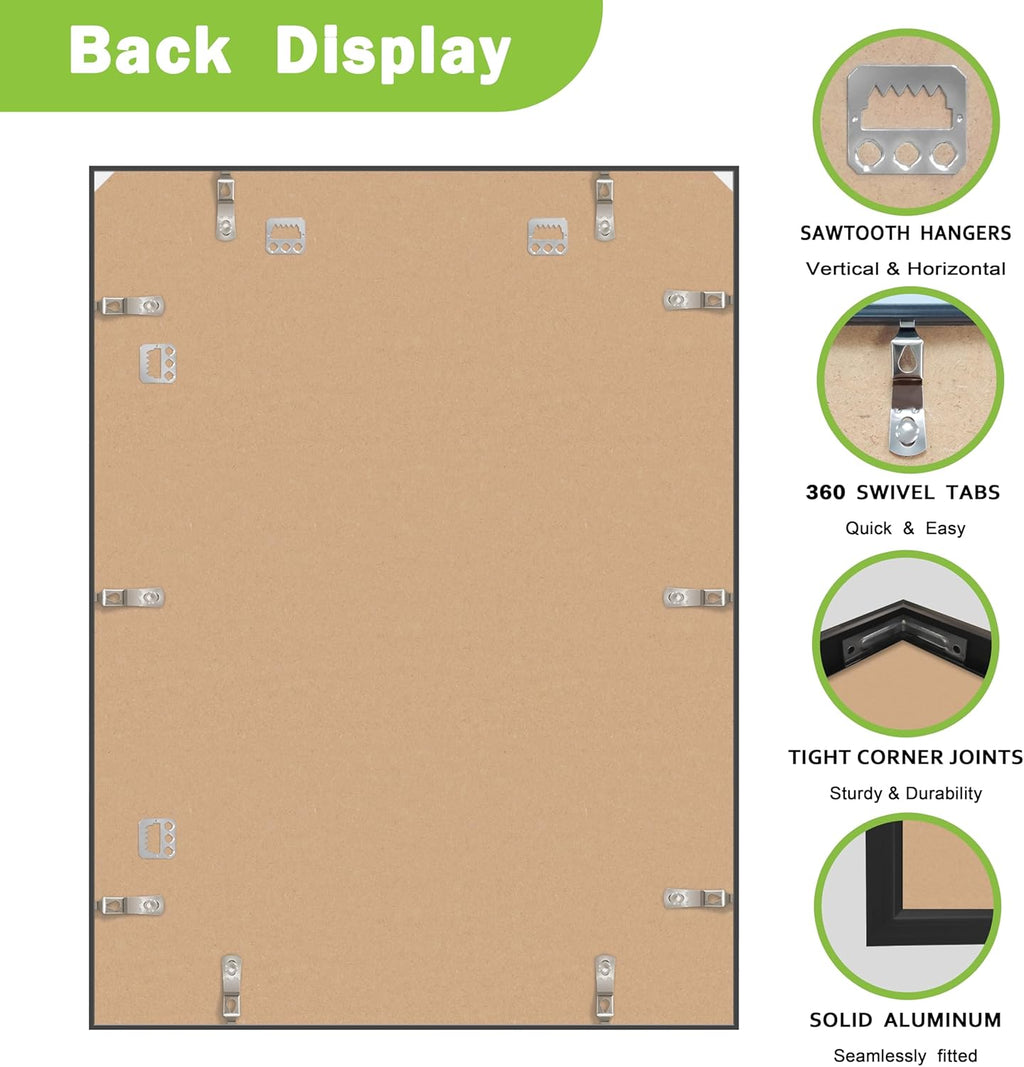 FrameWorks 18x24 Brushed Aluminum Poster Frames – Modern Brushed Metal Design w/Shatterproof Plexiglass, Perfect for Posters, Artwork, Paintings, Wall Displays – Home or Office Decor, Black - 1 Pack