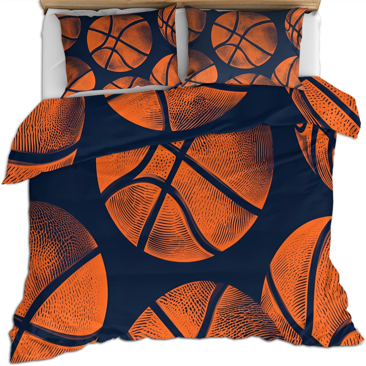 Basketball Duvet Cover King Size, Basketball Lover Bedding Set 3 Piece Bedroom Decor Modern Sports Theme Comforter Cover and 2 Pillow Sham with Zipper Closure