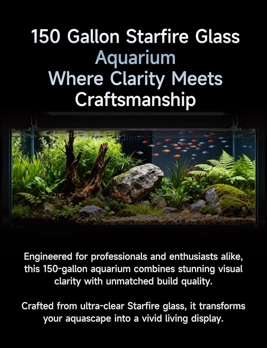 150-3GO Gallon Starfire Aquarium w/Center Overflow 60x24x24 H 12mm Ghost Overflow