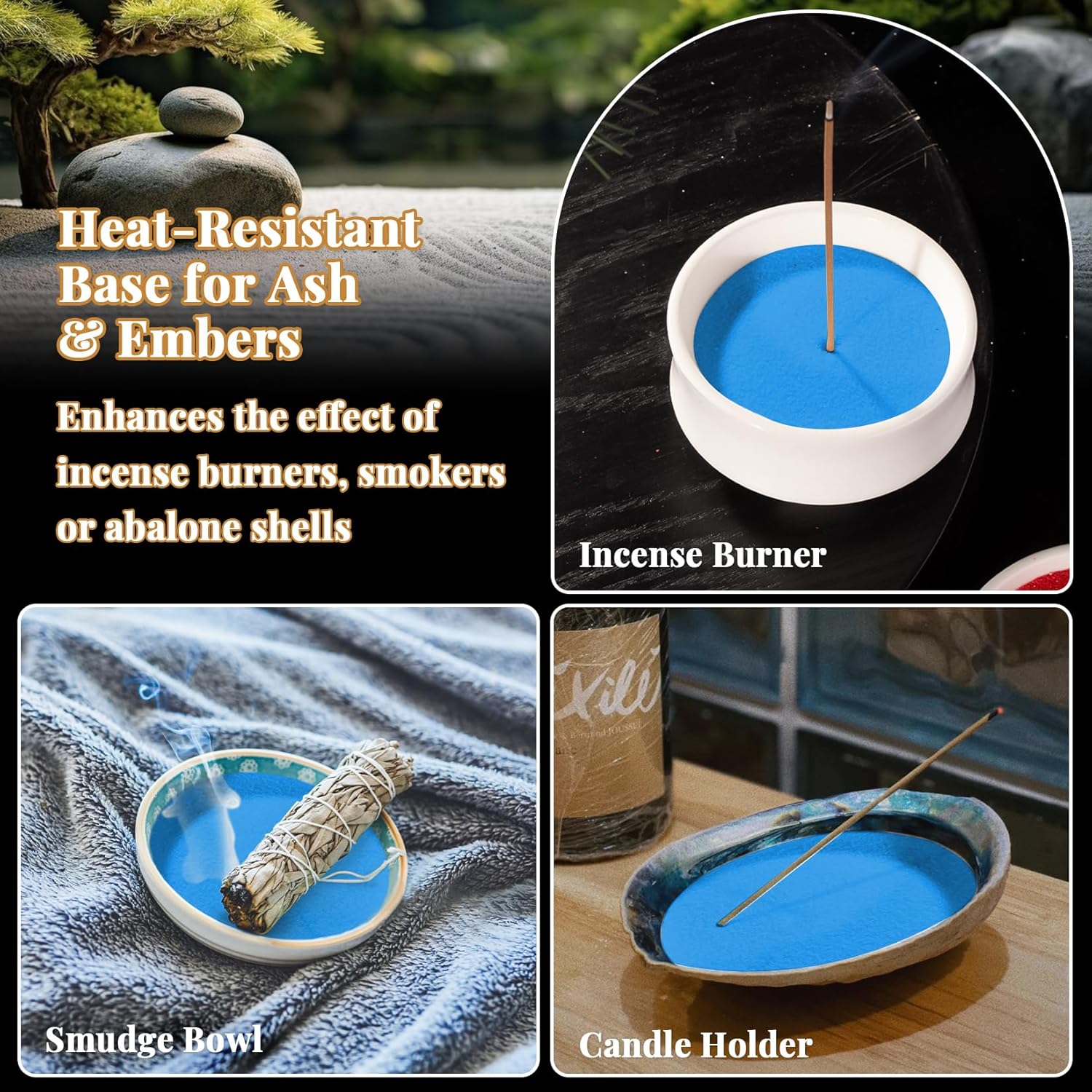 RAINFLOW 15 OZ Fine Blue Sand for Crafts - Colored Quartz Zen Garden Sand Decorative for Vases Filler, Wedding Unity Ceremony, Incense Burner, Ritual Incense