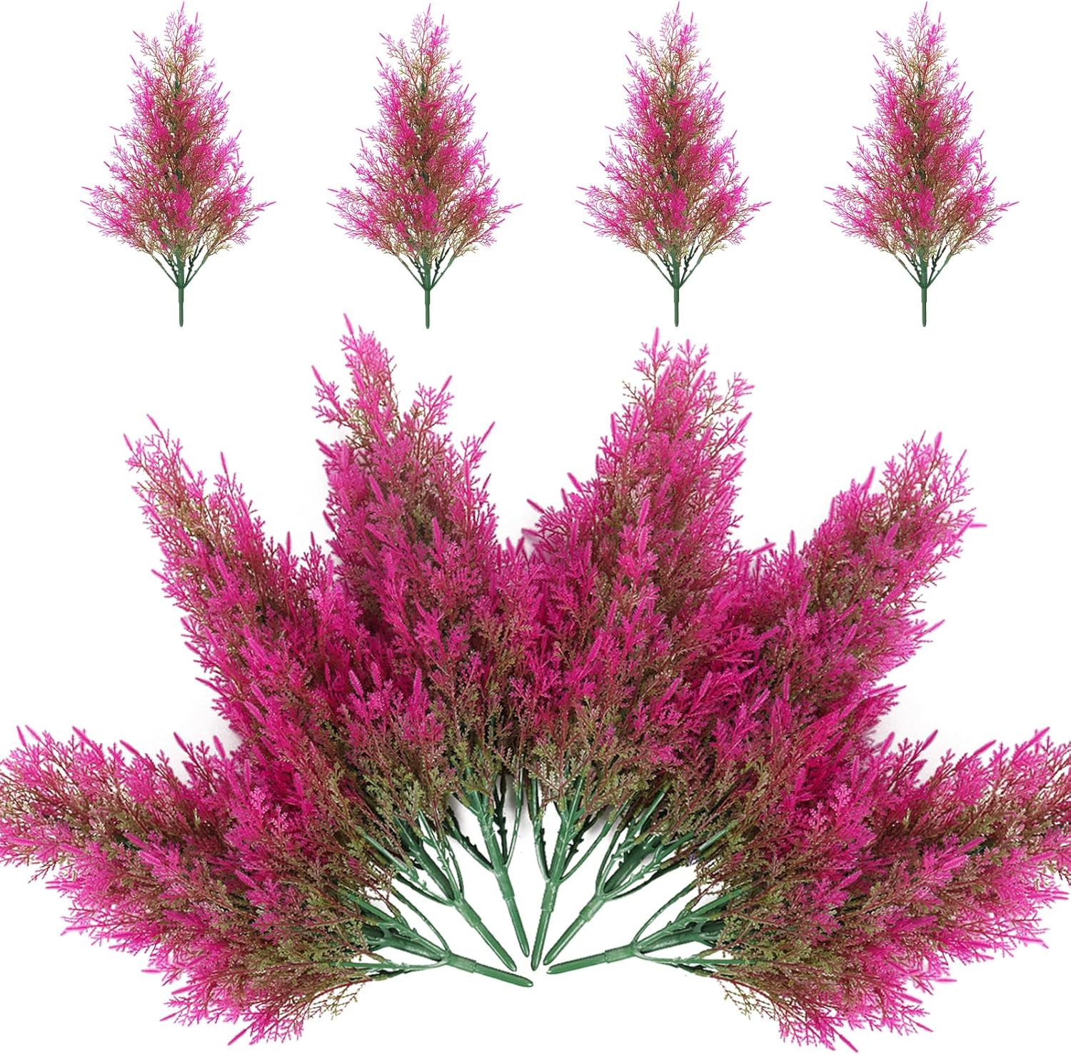RECUTMS Artificial Pine Branches - Faux Evergreen Pine Leaves Fake Sprigs Christmas Stem Christmas Greenery Picks Decorations for Centerpieces Garland Wreath Craft DIY Home Kitchen Garden(Fuchsia)