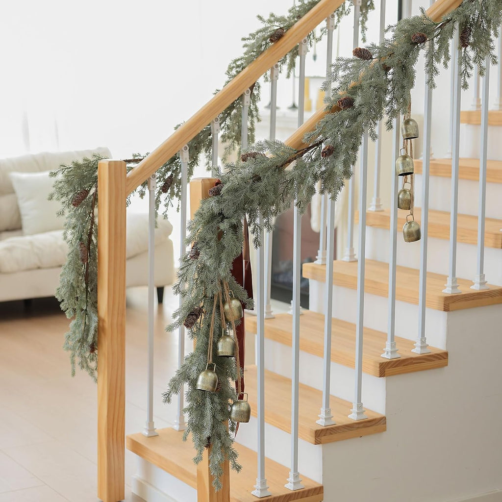 MIZII Christmas Garlands 6 Feet Artificial Pine Garland with Pinecone Real Touch Pines Vine Greenery Garland Christmas Decorations for Xmas Fireplace Mantle Home Decor Indoor Outdoor (White Pine)
