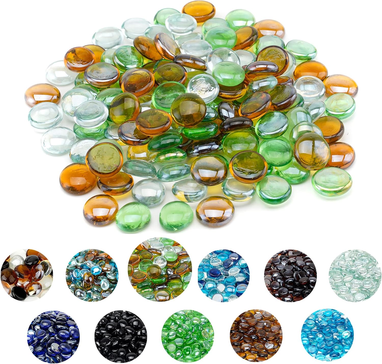 Skyflame 10-Pound Blended Fire Glass Beads for Fire Pit Fireplace Landscaping, 1/2-Inch High Luster Emerald Green, Crystal Ice, Caramel