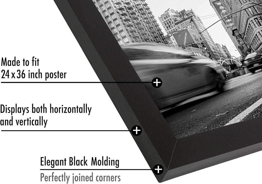 Americanflat 24x36 Poster Frame with Polished Plexiglass - Black Picture Frame - Wide Photo Frames Made of Engineered Wood for Vertical or Horizontal Wall Display - Epic Collection - Black