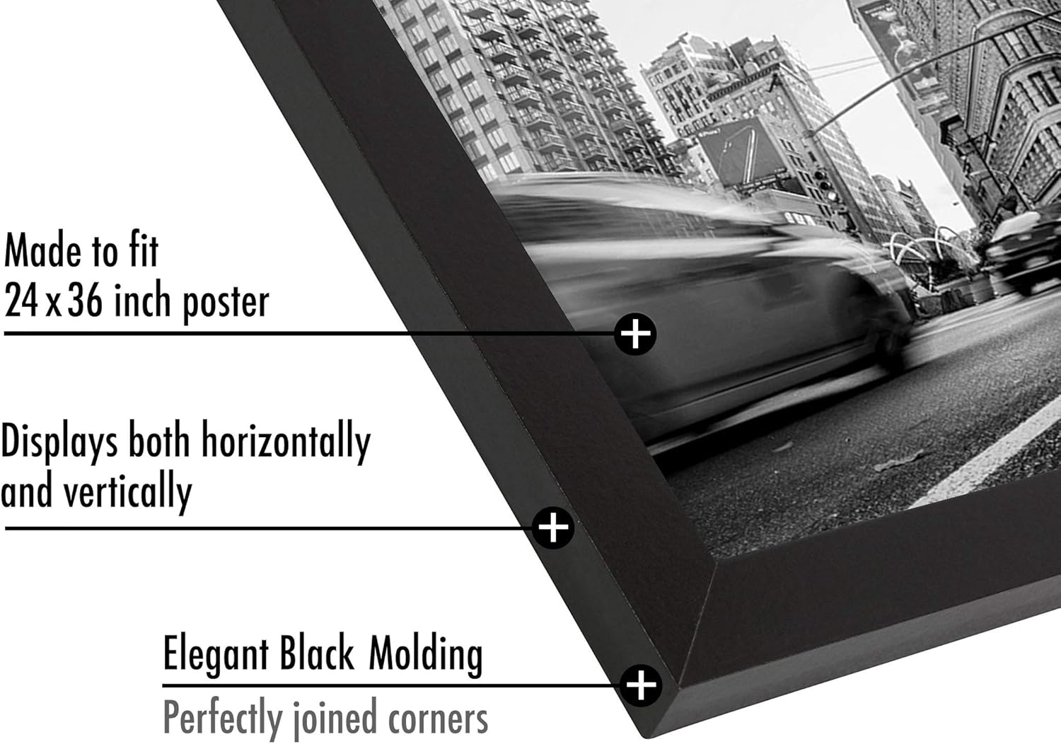 Americanflat 24x36 Poster Frame with Polished Plexiglass - Black Picture Frame - Wide Photo Frames Made of Engineered Wood for Vertical or Horizontal Wall Display - Epic Collection - Black