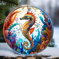 Touber Christmas Ornament, Christmas Decoration, Holiday Present Idea, Heirloom Keepsake, Round Ceramic, Gift Exchange, Gift Idea, Sea Horse