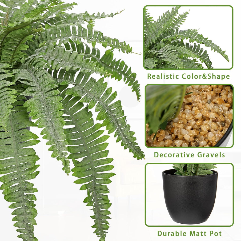 Artificial Fern Plants in Pot 34.6" Large Artificial Boston Fern 39 Leaves for Outdoors & Indoor Faux Potted Plant Fake Ferns Bush Plant for Patio Garden Farmhouse Porch Home Decor Dusty Green
