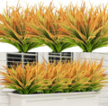 8Pcs Artificial Grass Plant Fake Outdoor Plastic Plants UV Resistant Faux Grasses Greenery Shrubs for Window Box Garden Patio Porch Home Decor Yellow