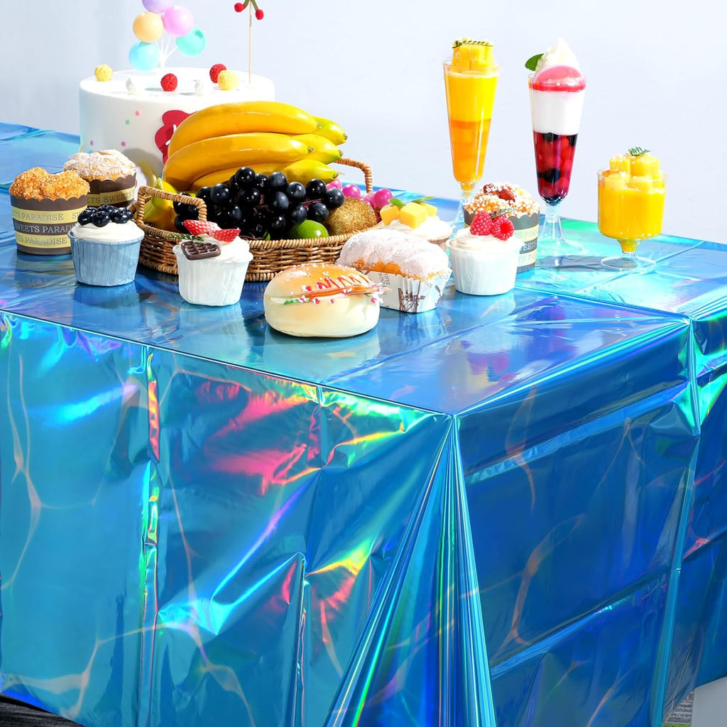 6 Pack Ocean Tablecloths Iridescent Plastic Disposable Table Cloth Rectangle Water Wave Table Covers for Under Sea Ocean Pool Beach Party Decorations, 54 x 108Inch