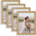 10x13 Picture Frame Set of 4, Made of Real Glass and Natural Oak Frame, 10 by 13 Photo for Wall or Tabletop - Display Picture 8.5x10 with Mat or 10x13 Without Mat