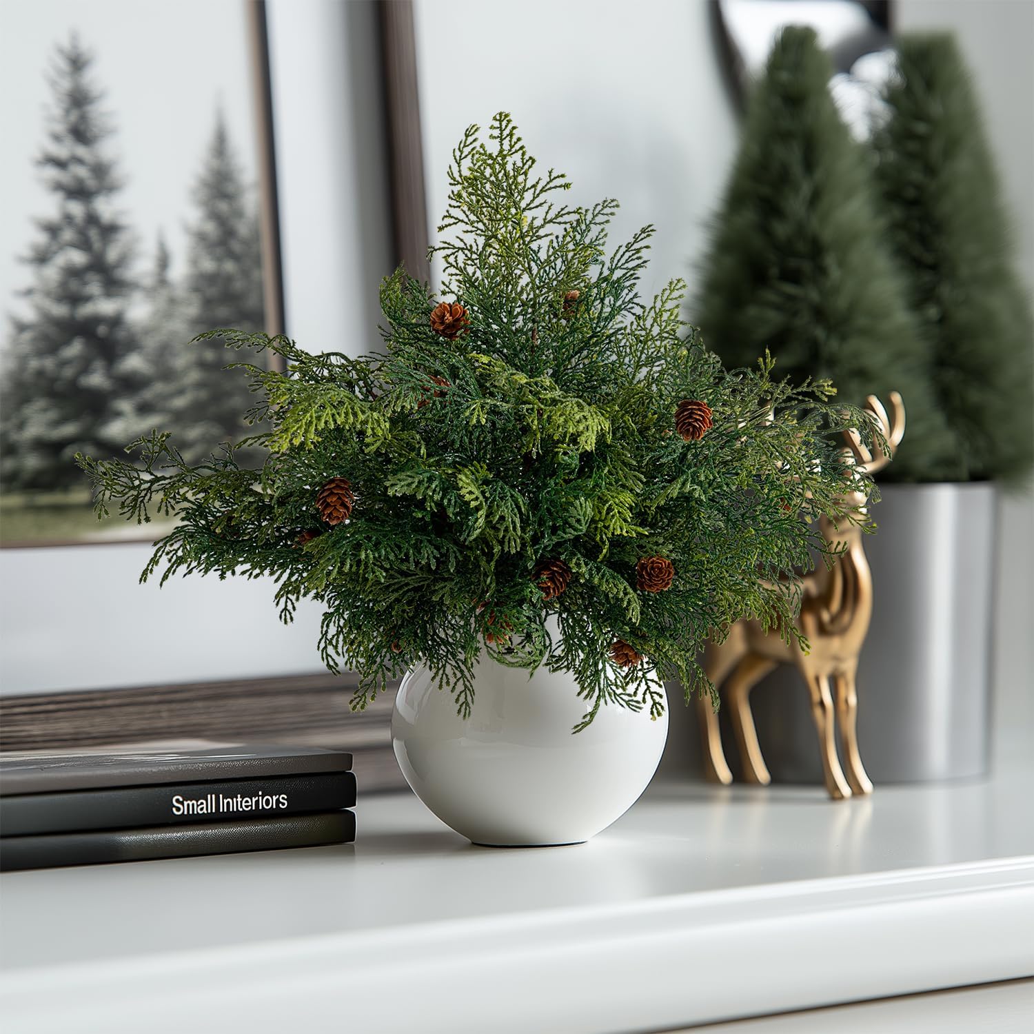 10PCS Artificial Pine Tree Branches, Green Pine Stem Real Touch Fake Greenery Green Plants Pine Needles DIY Accessories for Wreath Christmas and Home Garden Decor