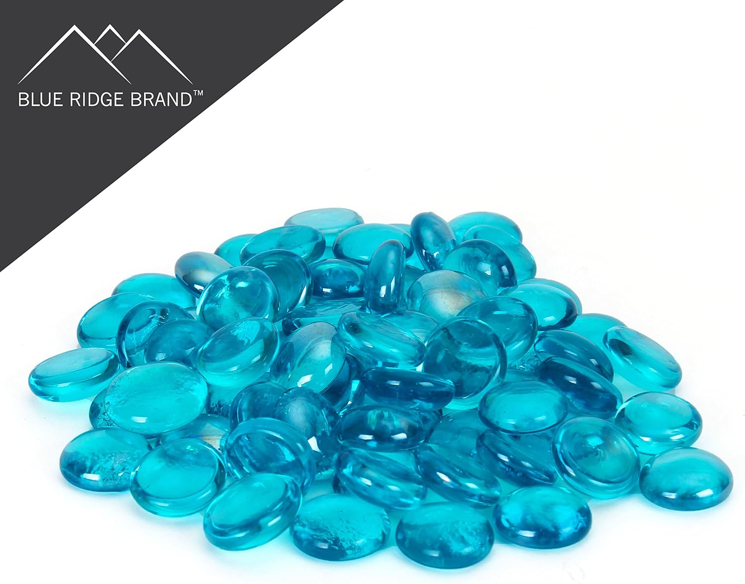 Reflective Fire Pit Glass Beads - Professional Grade Fire Glass for Fire Pit - 3/4" Firepit Glass Rock - Glass Stones - Gas & Propane Fireplace Glass (50 Pound, Aqua Blue)