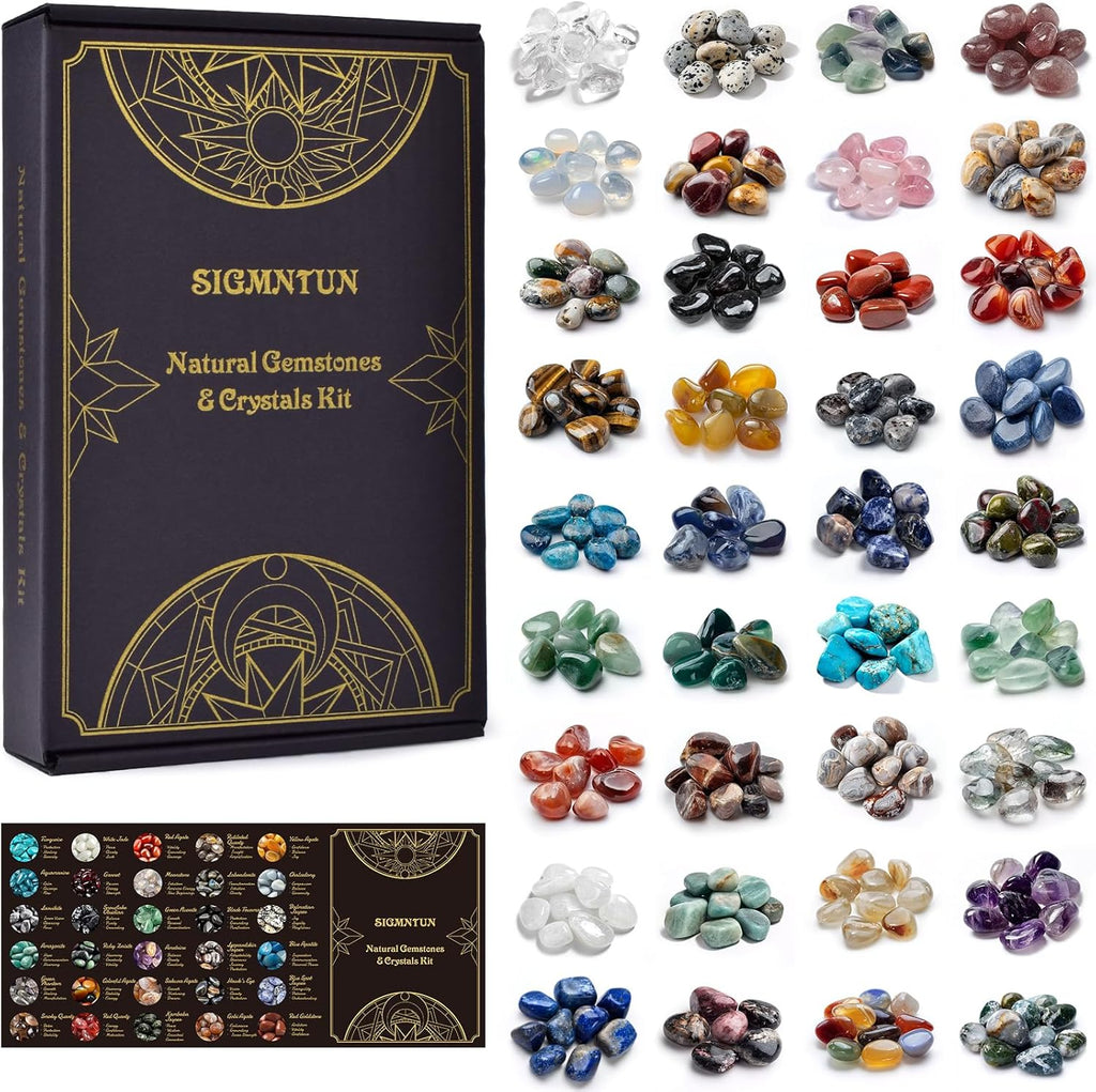 36 Varieties Healing Crystals & Stones Bulk Set – 2.5 lbs, 0.5" Natural Polished & Tumbled Gemstones Collection and Decorative Rocks for Chakra, Meditation, Reiki, Witchcraft, Crafts